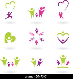 Famille, relations et personnes icon collection ( vert, rose, violet ) Illustration de Vecteur