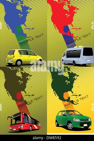 Quatre couvercles avec carte de l'Amérique du Nord et en Amérique centrale. Vector illust Illustration de Vecteur