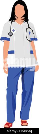 Femme avec l'infirmière du médecin blanc smock. Vector illustration Illustration de Vecteur