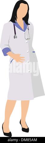 Femme avec l'infirmière du médecin blanc smock. Vector illustration Illustration de Vecteur