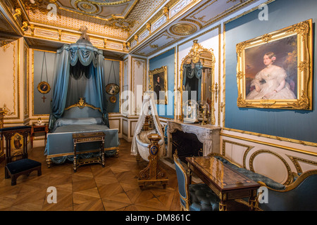 Chambre de la duchesse d'Aumale (1822-1869), Petits Appartements CRÉÉE EN 1845 ET 1846 PAR LE Peintre et décorateur EUGÈNE LAMI, CHATEAU DE CHANTILLY, OISE (60), FRANCE Banque D'Images