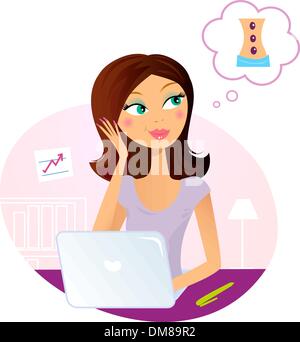 Femme Bureau rêver de massage Illustration de Vecteur