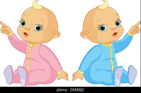 Deux bébés pointant Illustration de Vecteur