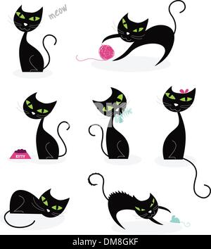 Chat noir collection silhouette Illustration de Vecteur