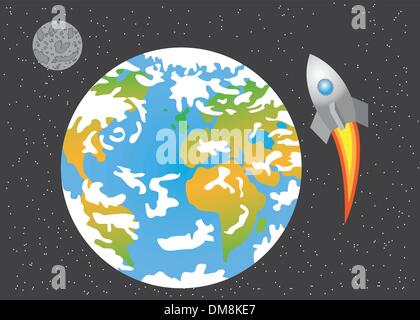 Rocket allant de la terre à lune Illustration de Vecteur