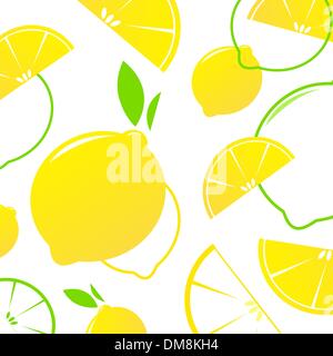 Les tranches de citron vector rétro arrière ou le motif - jaune et blanc Illustration de Vecteur