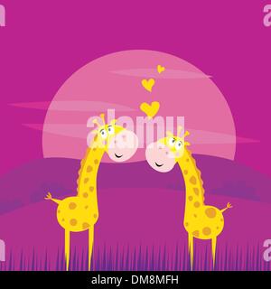 Deux girafes de l'Afrique jaune dans l'amour Illustration de Vecteur