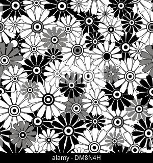 Blanc-noir motif floral de répétition Illustration de Vecteur