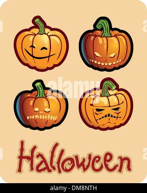 Dessin d'halloween - quatre têtes de citrouilles Jack-O-Lantern Illustration de Vecteur