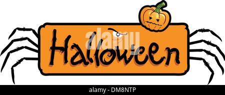 Titres effrayante de Halloween d'araignée avec des jambes et une tête de citrouille de Jack-O-Lantern Illustration de Vecteur