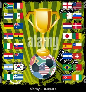 Or soccer cup avec tous les drapeaux de groupes. EPS 8 Illustration de Vecteur