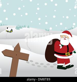Santa est marcher dans la neige Illustration de Vecteur