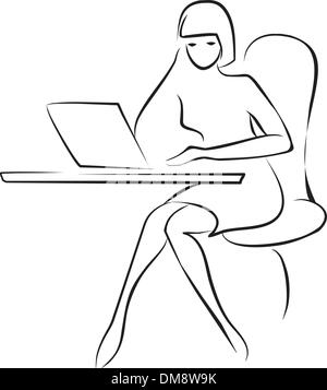 Entreprise Jeune femme assise au bureau Illustration de Vecteur