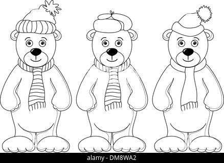 Nounours en costume d'hiver, les contours Illustration de Vecteur