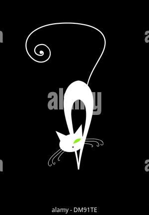 Chat blanc aux yeux verts d'ossature sur noir Illustration de Vecteur