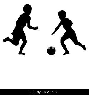 Les enfants jouent au soccer (noir) isolé sur fond blanc Illustration de Vecteur