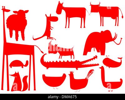 Animal silhouettes rouge isolé sur fond blanc Illustration de Vecteur