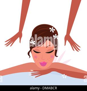 Woman receiving massage dos avec les yeux fermés Illustration de Vecteur