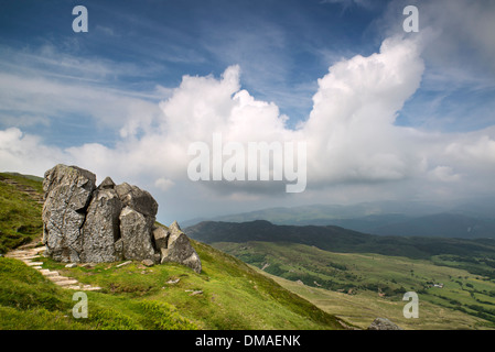 Cadair Idris à la vue depuis le nord vers Dolgellau sur les champs et la campagne. Banque D'Images