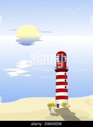 Le phare sur la plage Illustration de Vecteur