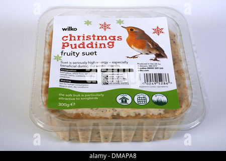 Wilko le pudding de Noël nourriture pour oiseaux sauvages de rognon fruité Banque D'Images