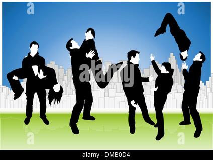 Collection de couple heureux silhouettes sur un citysca urbain moderne Illustration de Vecteur