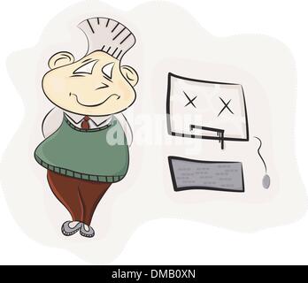 Travailleur et son ordinateur cassé Illustration de Vecteur