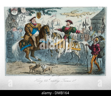 Henry VIII Réunion Francis I, bande dessinée Histoire de l'Angleterre, gravure couleur par John Leech, 1850 Banque D'Images