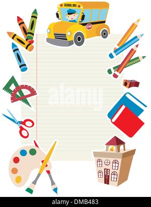 Retour à l'école outils et fournitures. Illustration de Vecteur