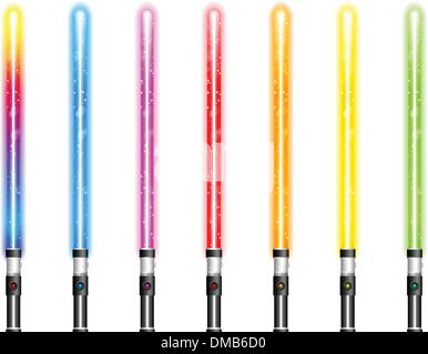 Lightsaber en sept couleurs différentes Illustration de Vecteur