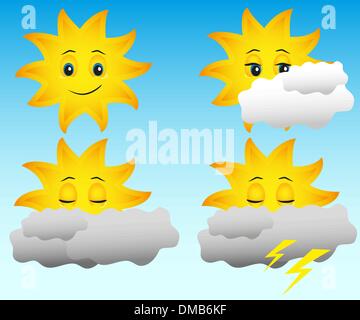 Soleil dans différentes conditions météorologiques Illustration de Vecteur