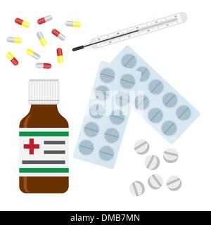 Piils médicaux et les tablettes. Illustration de Vecteur