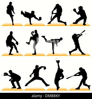 Les joueurs de baseball Jeu de silhouettes Illustration de Vecteur