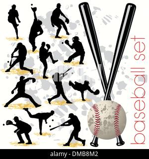 Les joueurs de baseball Jeu de silhouettes Illustration de Vecteur