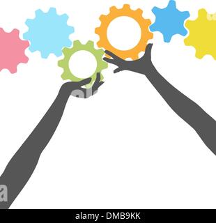 Les gens mains tiennent en place les pignons de la technologie Illustration de Vecteur