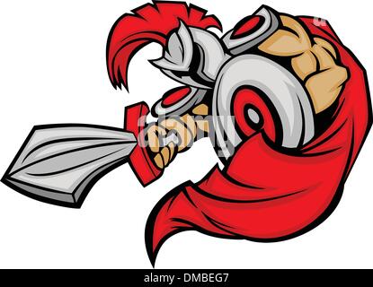 Mascotte de Troie Corps avec épée et Bouclier Cartoon Vector Illustration Illustration de Vecteur