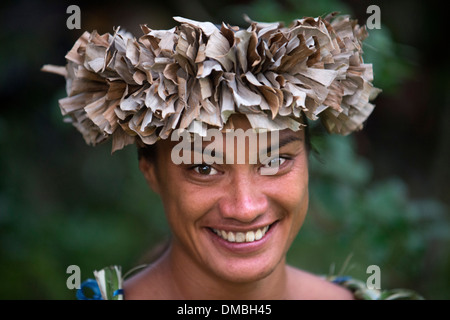 L'île de Rarotonga. L'île de Cook. Polynésie française. Océan Pacifique Sud. Highland Paradise Village Culturel.Certains des acteurs de Highland Banque D'Images