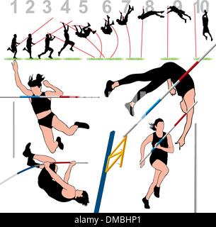 Définir les athlètes de saut à la perche Illustration de Vecteur