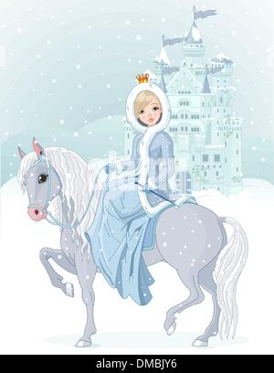 Princess riding horse at winter Illustration de Vecteur