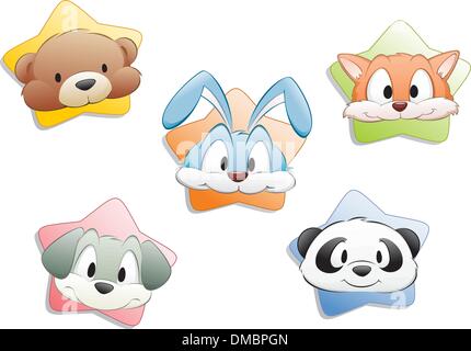 Visages Animaux Cartoon Illustration de Vecteur
