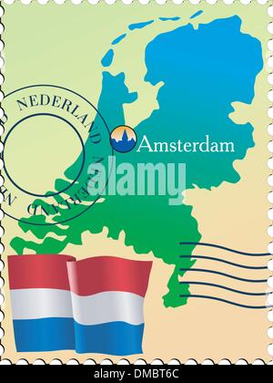 - Amsterdam, capitale des Pays-Bas. Vector stamp Illustration de Vecteur