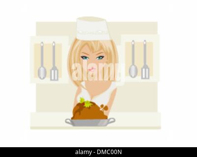 Belle femme cuisiner dans une cuisine Illustration de Vecteur