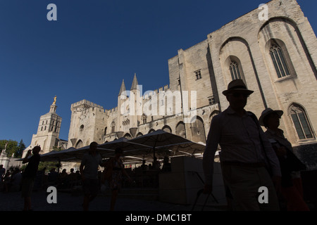 Le PALAIS DES PAPES, LA PLUS GRANDE CONSTRUCTION gothique du monde, le siège de la chrétienté occidentale dans le 14ème siècle, classée au patrimoine mondial de l'UNESCO, à côté de la CATHÉDRALE NOTRE DAME DES DOMS, VILLE D'AVIGNON, CITÉ DES PAPES, Vaucluse Banque D'Images