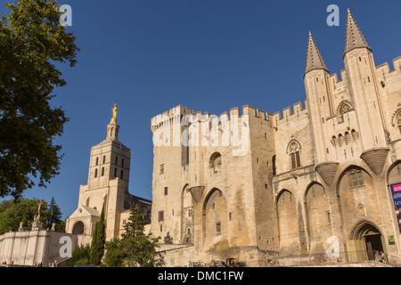 Le PALAIS DES PAPES, LA PLUS GRANDE CONSTRUCTION gothique du monde, le siège de la chrétienté occidentale dans le 14ème siècle, classée au patrimoine mondial de l'UNESCO, à côté de la CATHÉDRALE NOTRE DAME DES DOMS, VILLE D'AVIGNON, CITÉ DES PAPES, Vaucluse Banque D'Images