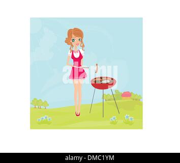 Sur une grille de cuisson Femme Illustration de Vecteur