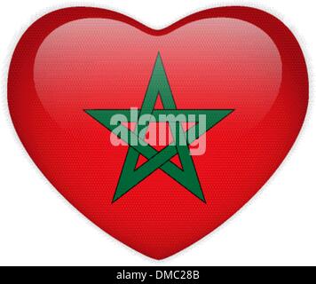 Bouton brillant coeur Drapeau Maroc Illustration de Vecteur