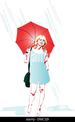 Fille de moins le parapluie rouge Illustration de Vecteur