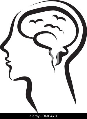 Cerveau humain dans une silhouette head Illustration de Vecteur