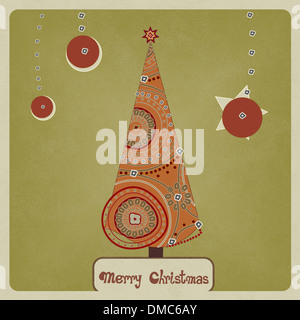 Vintage carte de Noël avec un arbre et des ornements sur vert Banque D'Images