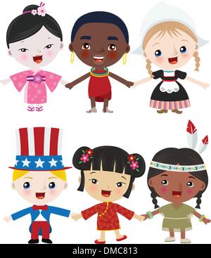 Les enfants multiculturels holding hands Illustration de Vecteur